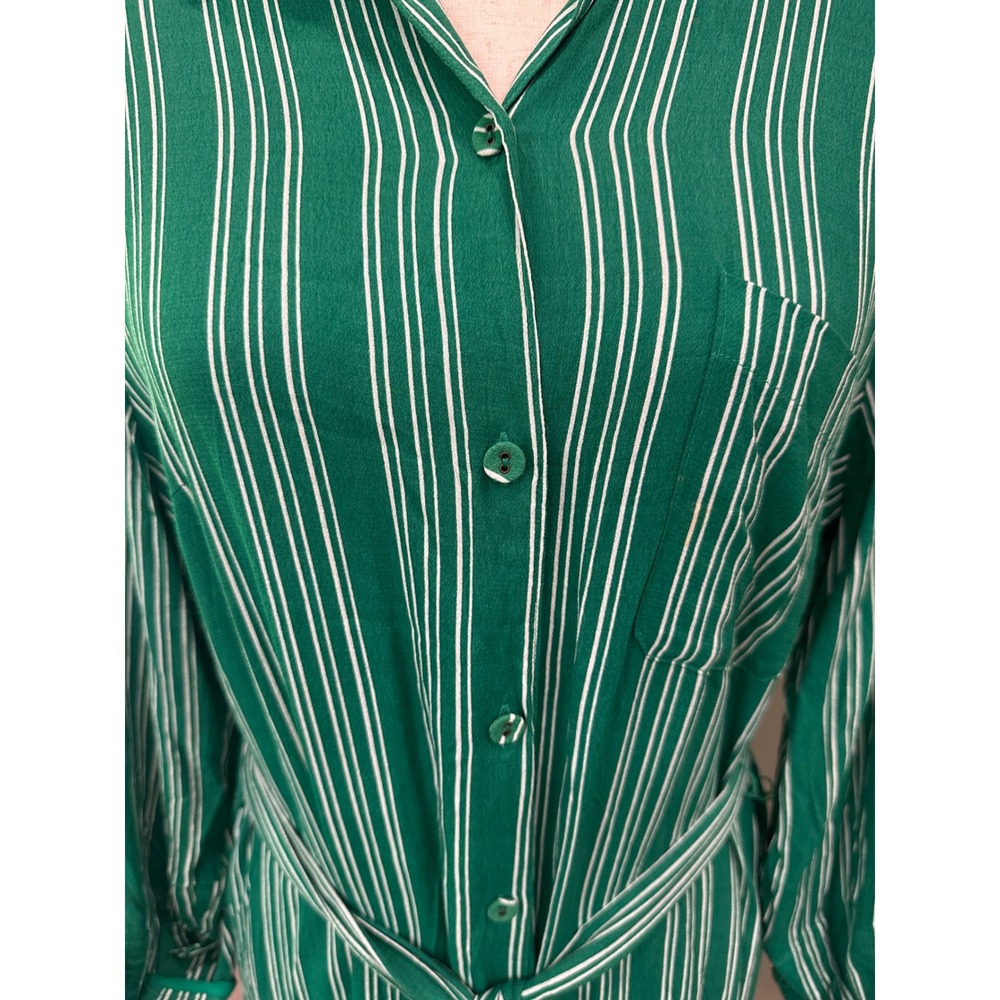 NWT Anthropologie Maeve Martina Belted Shirt Dress Sz 10 Green Striped Coastal - Picture 14 of 16